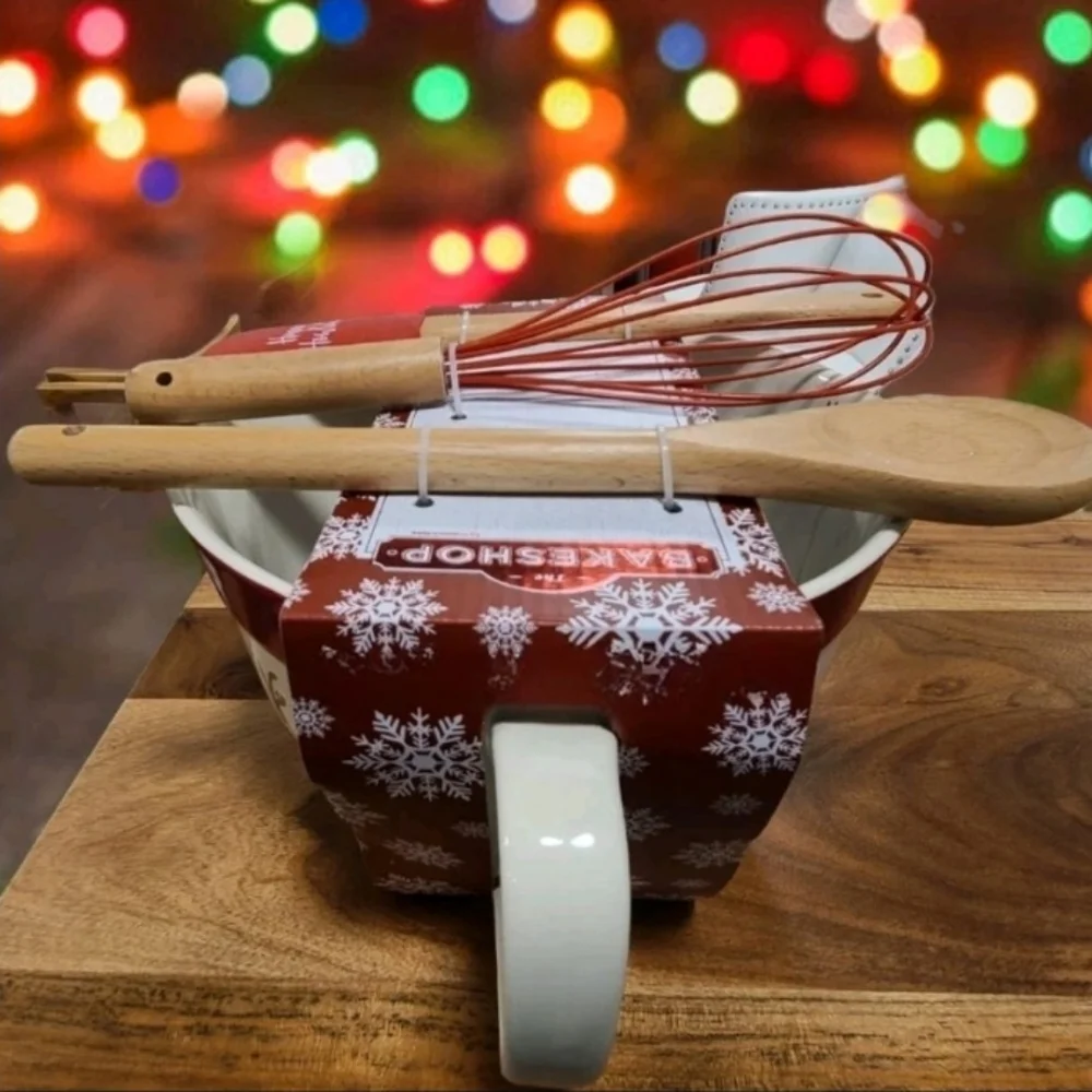 4pc Christmas Pug Boston Terrier Lab Yorkie Dog Mixing Bowl Spatula Spoon Wisk